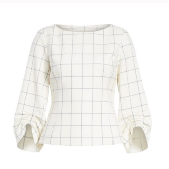Tibi Tops - Tibi Ruched Sleeve blue Grid Pattern Blouse size 4